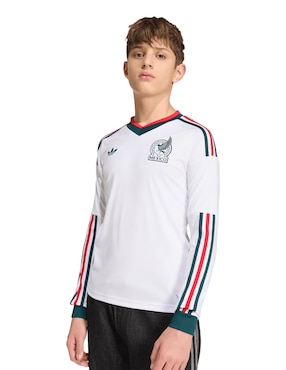 Jersey de Selección Nacional de México visitante manga larga Mundial Adidas fan para niño