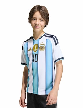 Jersey de Selección de fútbol de Argentina local de Lionel Messi manga corta Mundial Adidas para niño