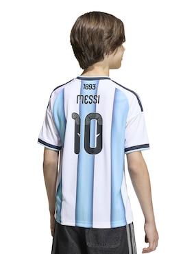 Jersey de Selección de fútbol de Argentina local de Lionel Messi manga corta Mundial Adidas para niño