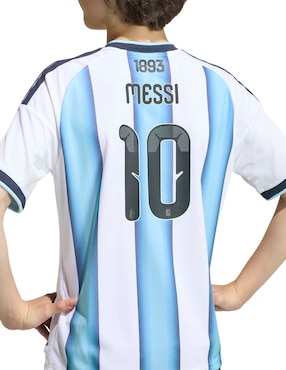 Jersey de Selección de fútbol de Argentina local de Lionel Messi manga corta Mundial Adidas para niño
