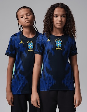 Jersey de selección de fútbol de Brasil visitante manga corta Mundial Nike jugador infantil