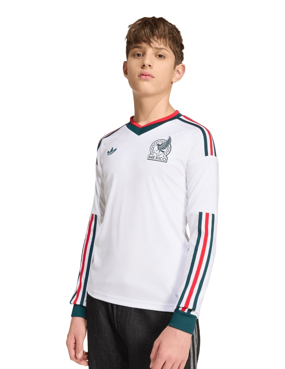 Jersey de Selección Nacional de México visitante manga larga fan para niño Jersey de Selección Nacional de México visitante manga larga fan para niño